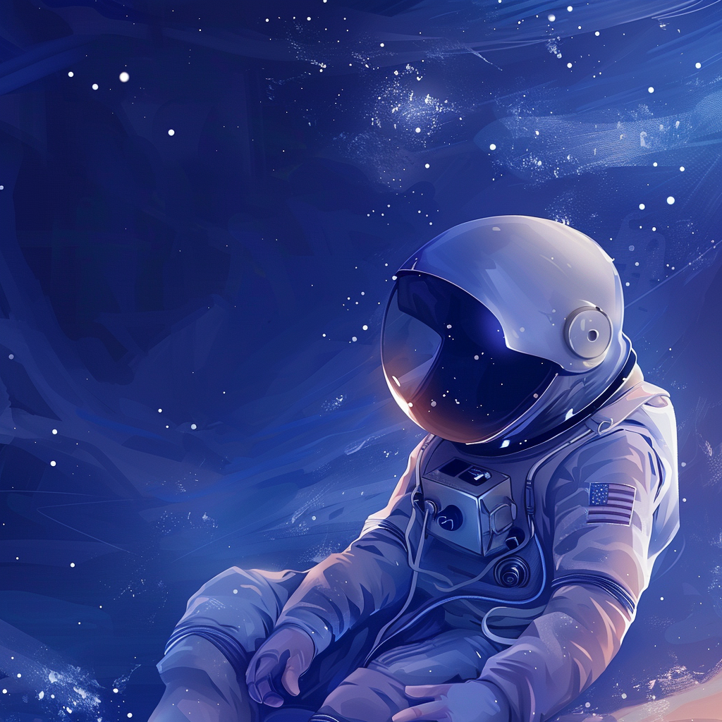 Floating Astronaut in Blue Cosmic Brushstrokes